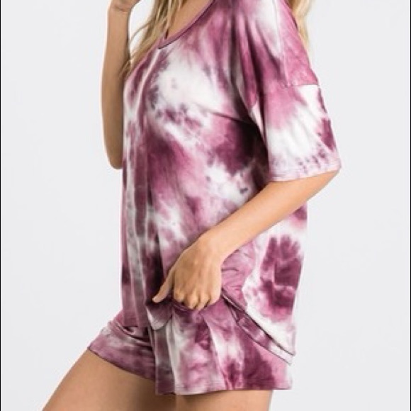 🐙MAGENTA TIE DYE LOUNGE SHORT SET - Picture 5 of 5